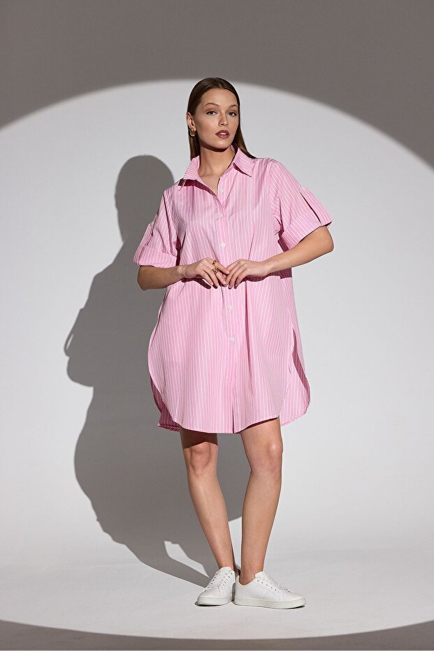 قميص مريح طويل مخطط من الخلف - 1