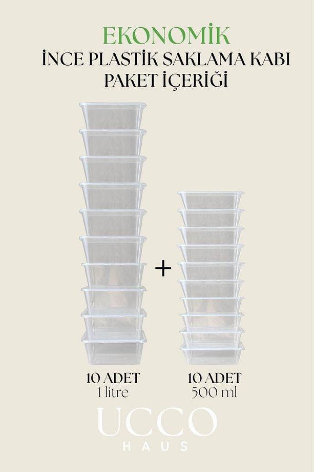 20(10 10) Adet Ekonomik Saklama Kabı Seti – 10x500 ml 10x1000 ml Mikrodalga Buzluk Dondurucu Erzak - 7