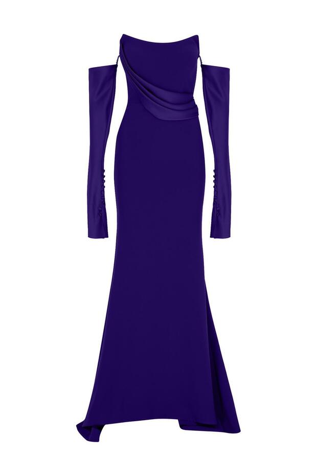 Çapraz Drape Eldivenli Elbise