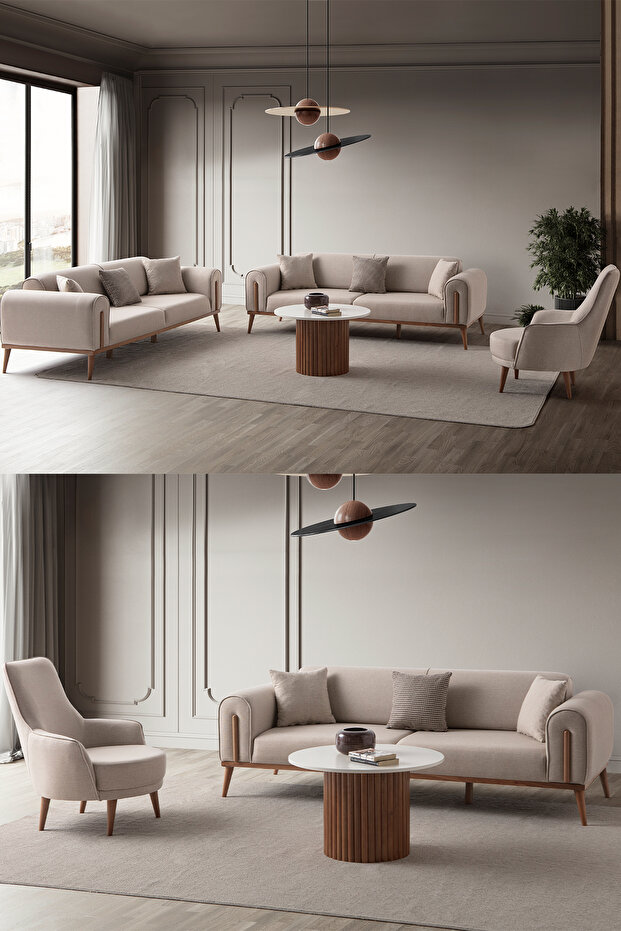 Riva 3+3+1 Koltuk Takımı Sütlü Kahve - 1