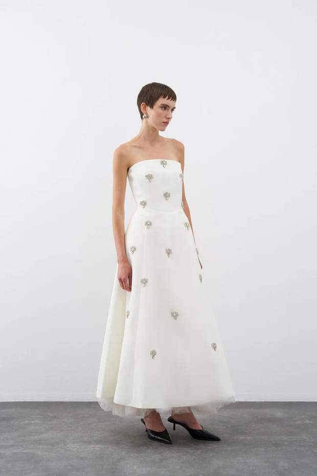 Önü Taş İşlemeli Straplez A Kesim Abiye Elbise - 2