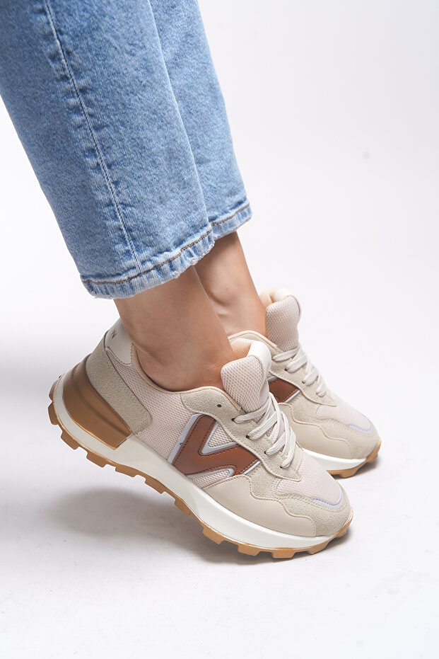 Kadın Sneaker 001210 Bej Taba