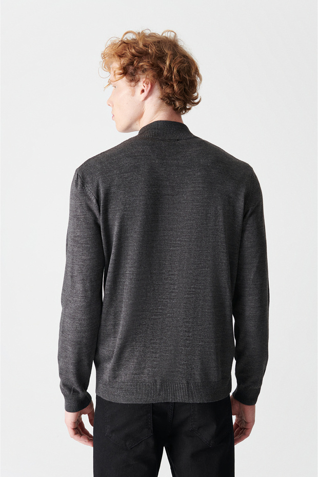 Erkek Antrasit Dik Yaka Fermuarlı Basic Hırka E005004 - 5