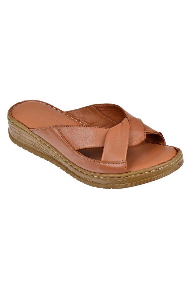Hakiki Deri Comfort Kadın Terlik Plm-17 Taba - 1