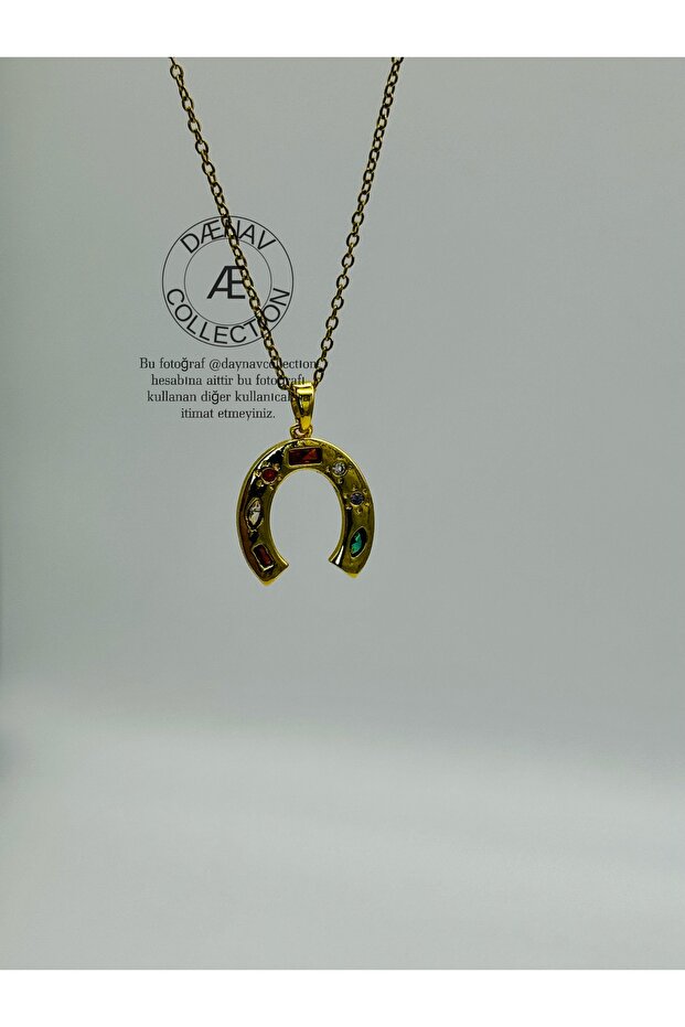 Çelik Altın At Nalı Kolye - 4