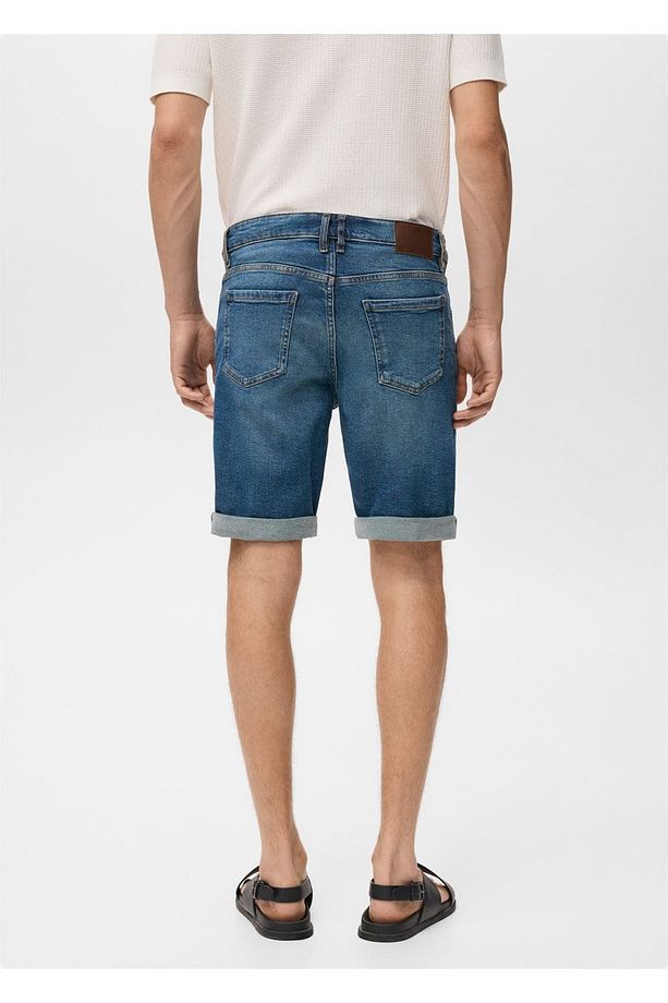 Slim fit kot bermuda şort - 4