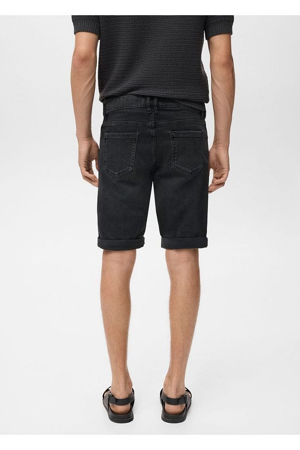 Slim fit kot bermuda şort - 4