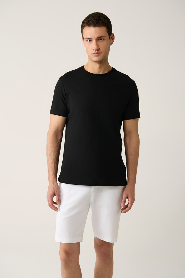Erkek Siyah %100 Pamuk Nefes Alan Bisiklet Yaka T-shirt E001000 - 1
