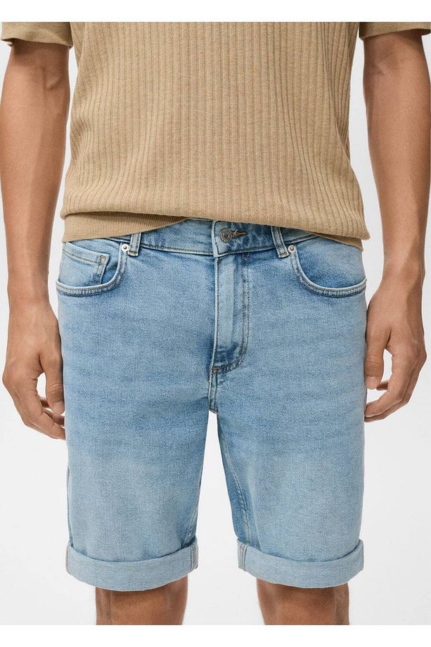 Slim fit kot bermuda şort - 8