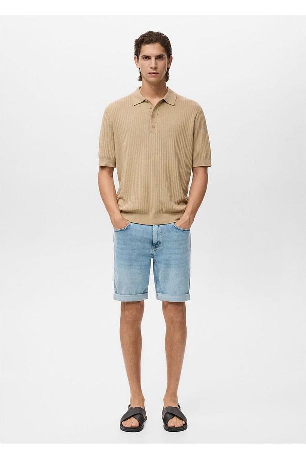 Slim fit kot bermuda şort - 2