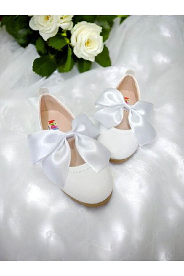 Girl's White Bow Tie Orthopedic Stylish Ballerinas