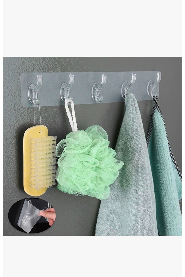 3 Adet Kendinden Yapışkanlı Güçlü 5 Li Şeffaf Askılık-kapı-banyo-mutfak-kiler-dolap Arkası - 5