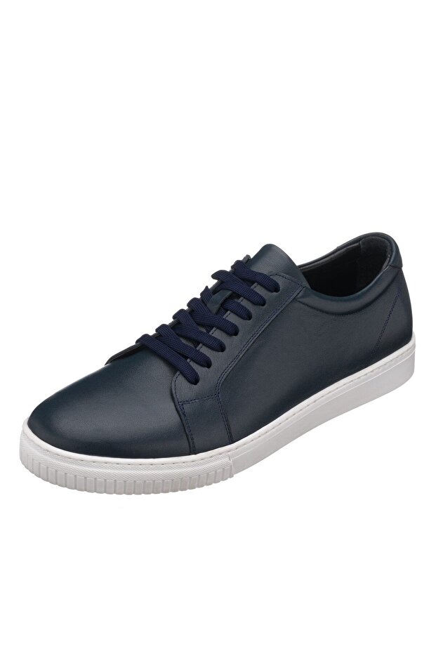 Eu803 Navy Blue Leather Casual Sneakers Comfortable Wide Fit New Season