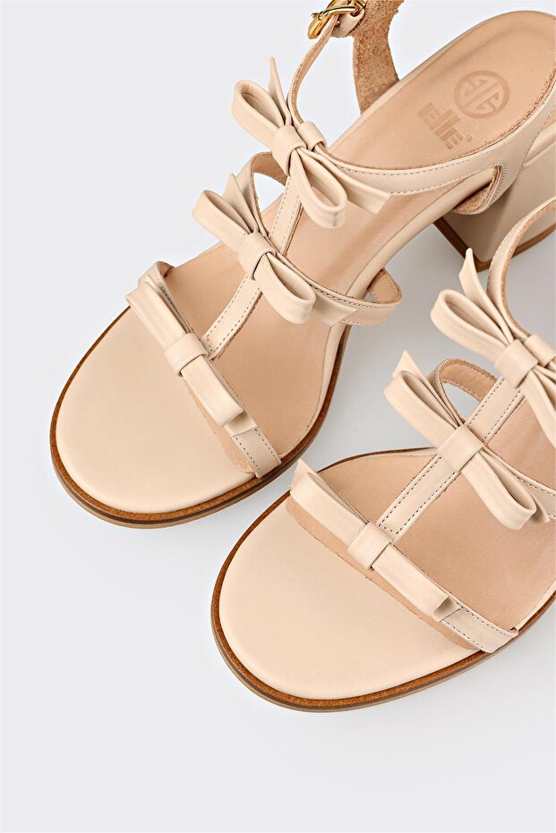 Bej Deri Kadın Sandalet - 4