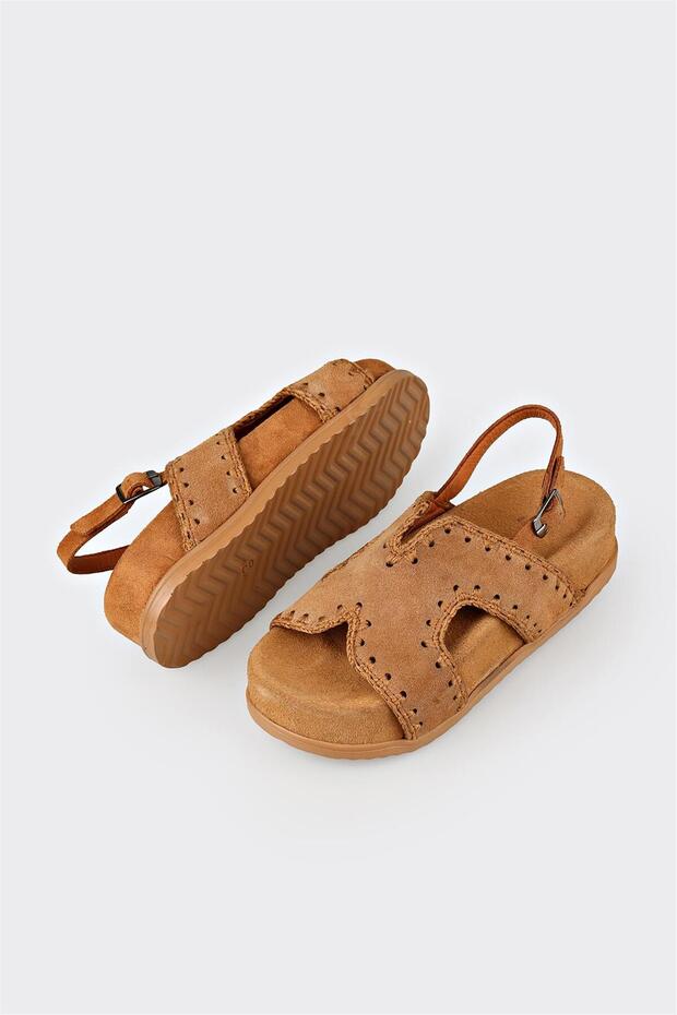 Taba Deri Kadın Dolgu Topuk Sandalet - 3