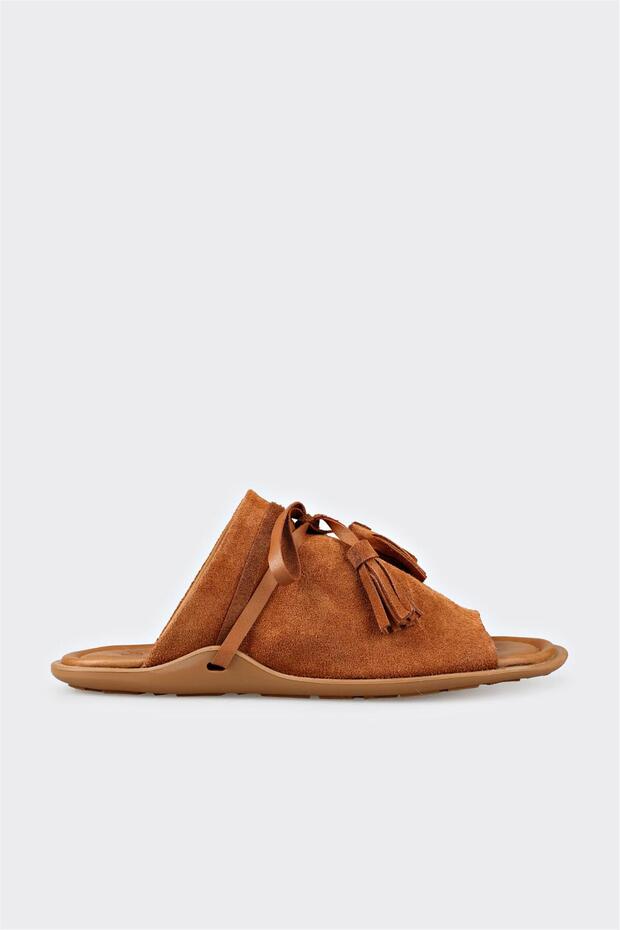 Tan Leather Women's Flat Slippers