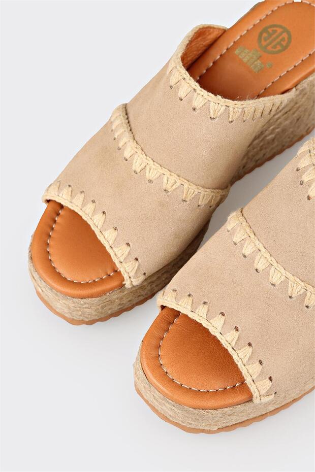 Bej Deri Kadın Terlik - 5