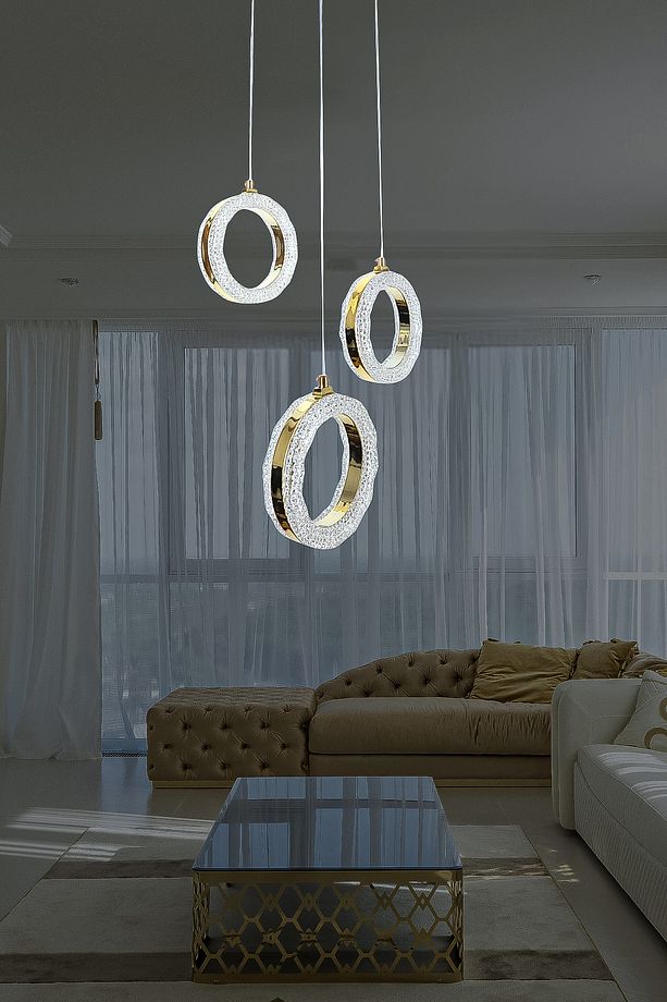 Işıl Gold Modern Avize  Salon Mutfak Oturma Odası Antre Tekli 3lü Sarkıt Sıralı - 2