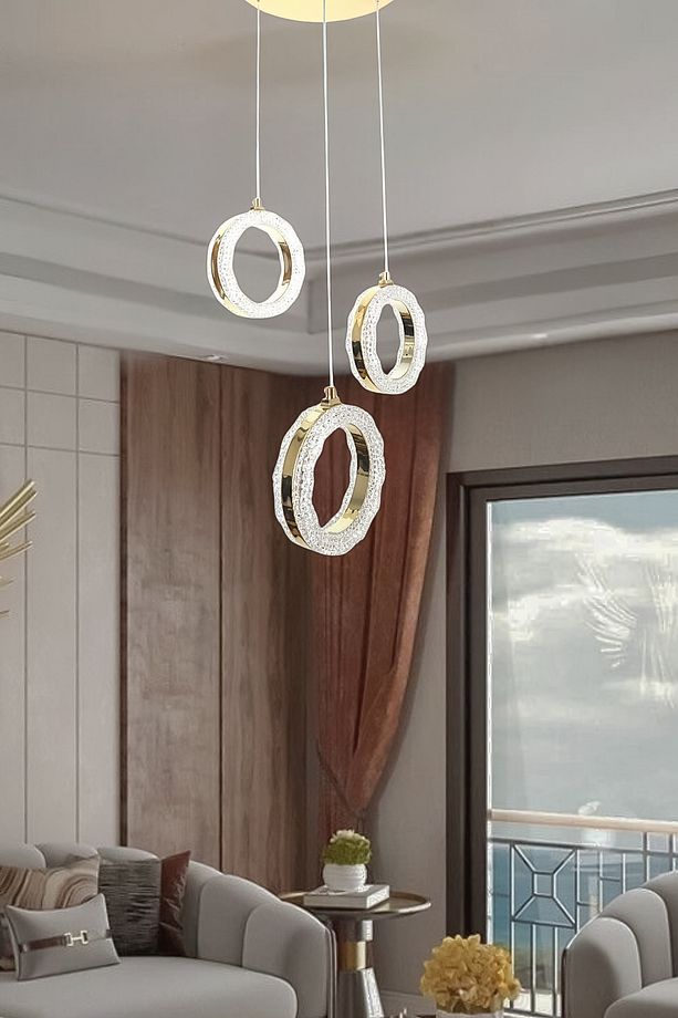 Işıl Gold Modern Avize  Salon Mutfak Oturma Odası Antre Tekli 3lü Sarkıt Sıralı - 1