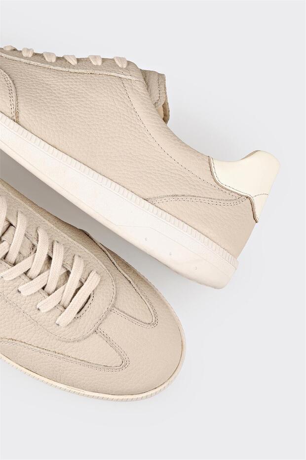 Beige Leder Herren Freizeitschuhe - 5