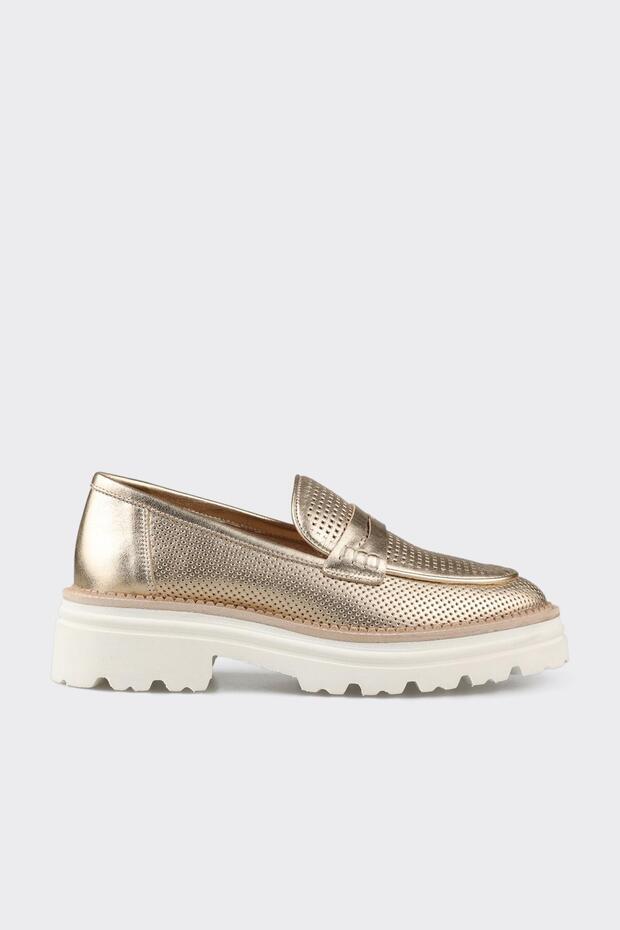 Gold Leather Women's Casual Shoes