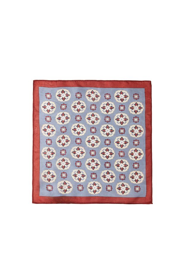 Mavi Desenli İpek Poşet Mendil - 1