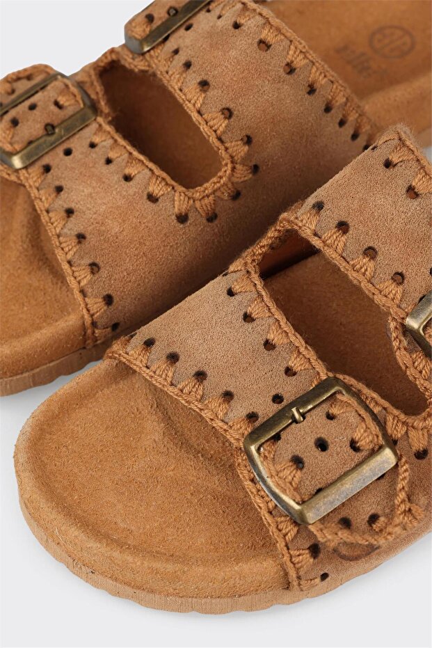 Taba Deri Kadın Düz Terlik - 5