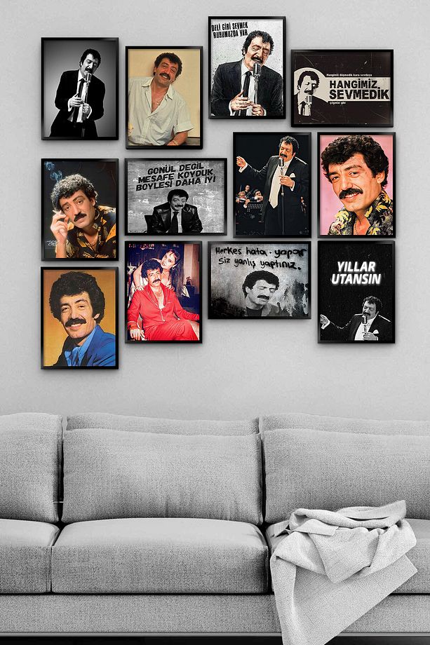 Müslüm Gürses Baba Arabesk Duvar Tablosu Çerçeve Görünümlü Dekoratif Tablo Mdf Tablo 12 Parça - 1