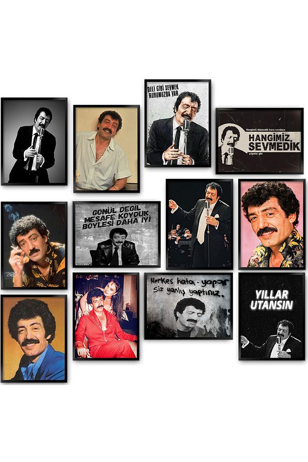 Müslüm Gürses Baba Arabesk Duvar Tablosu Çerçeve Görünümlü Dekoratif Tablo Mdf Tablo 12 Parça - 2