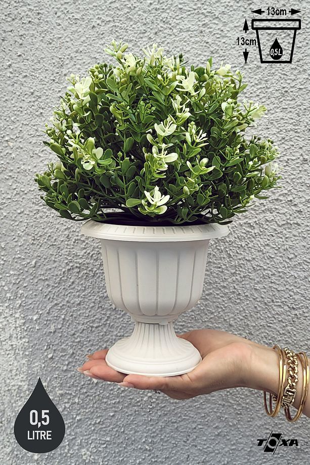3 Adet 0,5 Litre Nergis Saksı Ayaklı Plastik Çiçek Saksısı - 3
