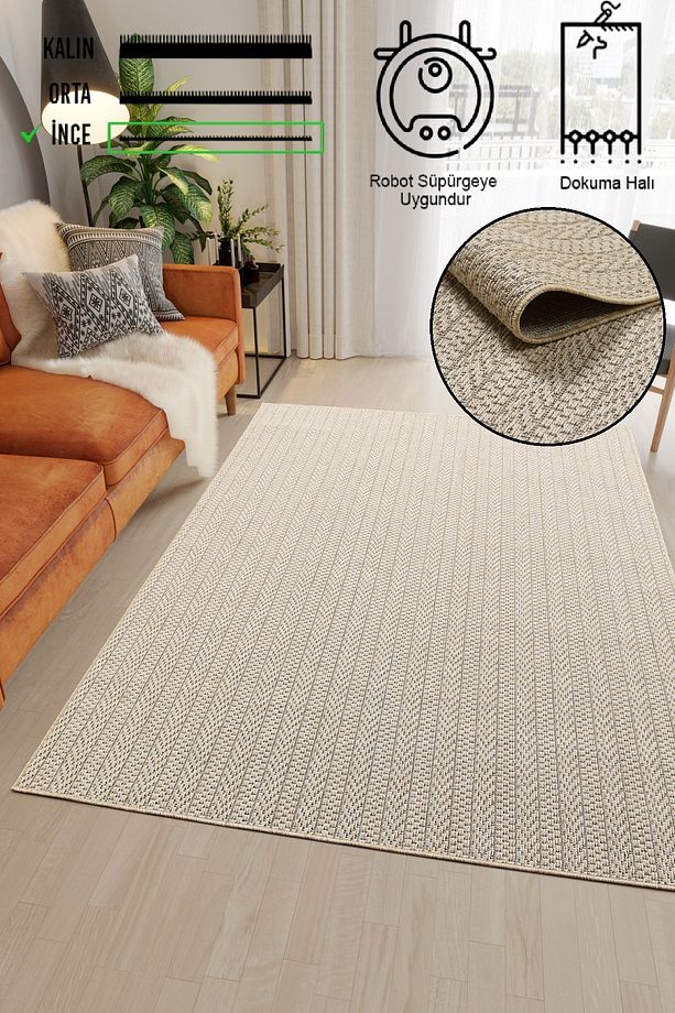 Hasır Bej Kahve Jüt Dokuma Ince Halı Sisal Salon Mutfak Oturma Odası Dış Mekan Halısı Kilim - 2