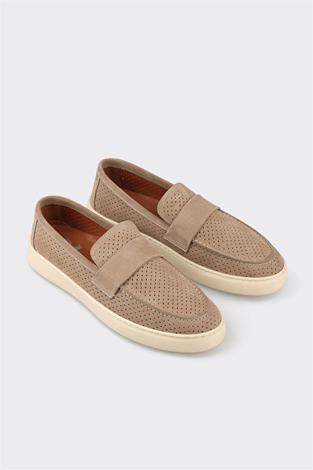 Beige Leder Herren Freizeitschuhe - 2