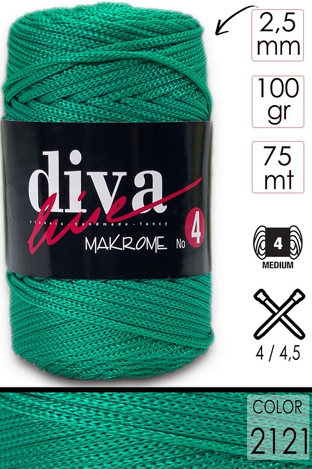 Diva Makrome Ipi Kalın (NO:4) 2121 Çam Yeşili. - 1