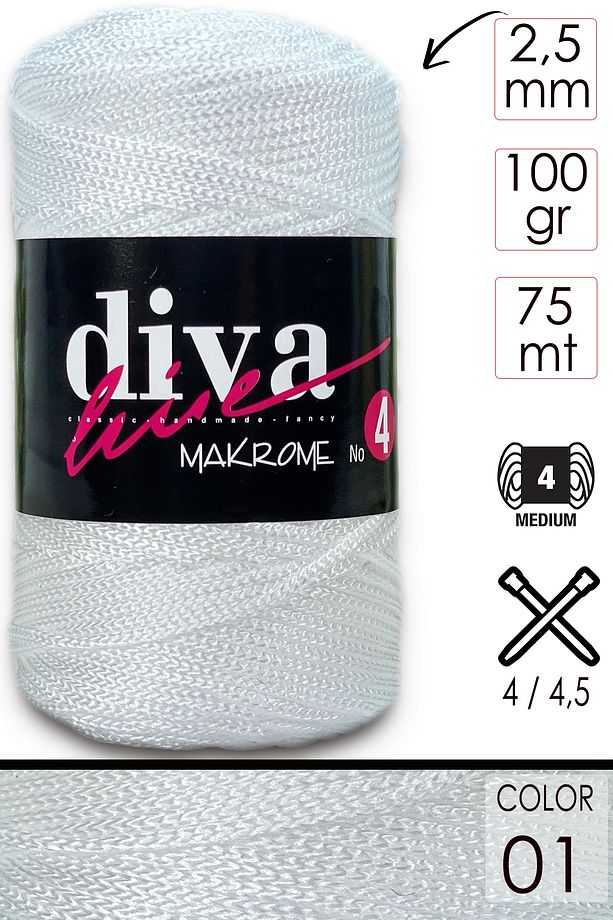 Diva Line Diva Makrome Ipi Kalın (no:4) 01 Beyaz - 1