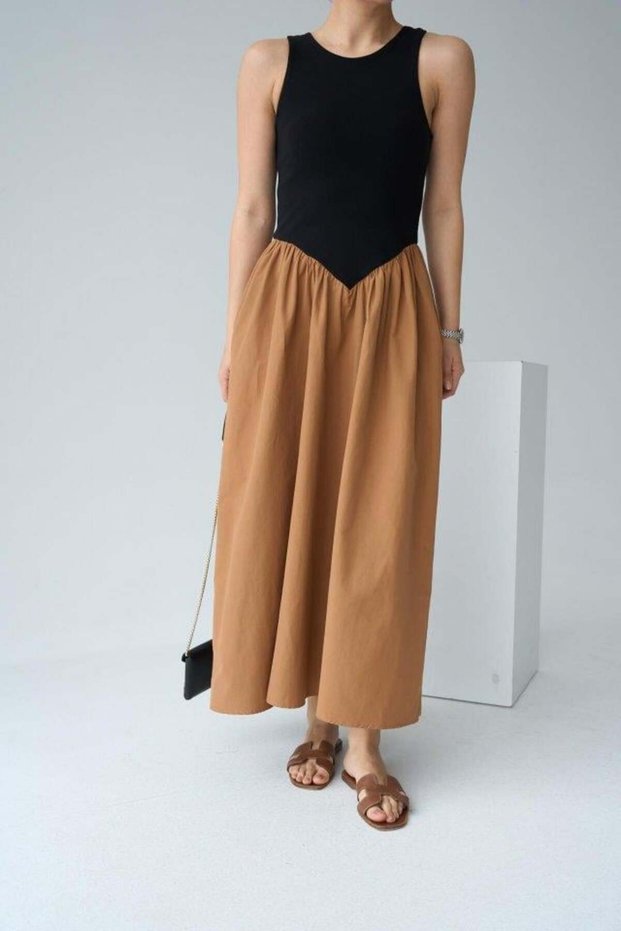 Two Color Dress - Black-Tan