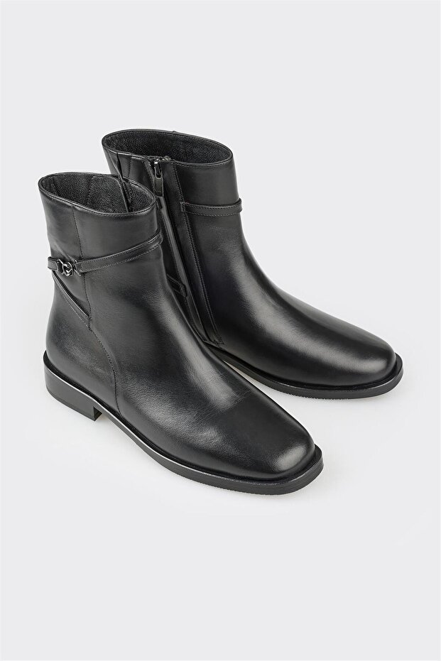 Siyah Deri Kadın Klasik Bot - 2