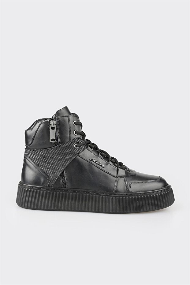 Siyah Deri Erkek Spor Bot - 1