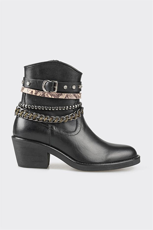 Siyah Deri Kadın Günlük Bot - 1