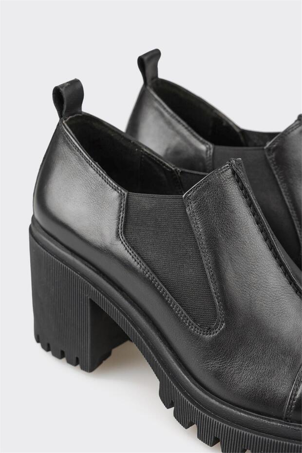 Siyah Deri Kadın Klasik Bot - 4