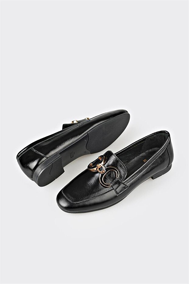 Siyah Deri Kadın Loafer - 3