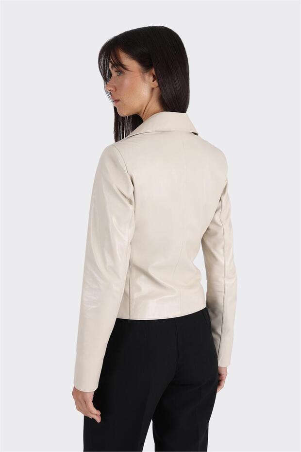 Bej Deri Kadın Ceket - 2