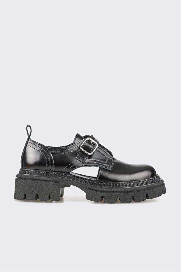 Black Leather Women's Casual Shoes 24Y