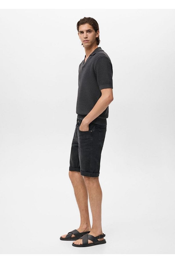 Slim fit kot bermuda şort - 6