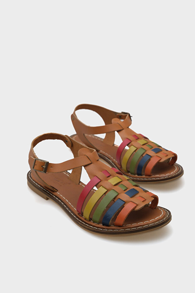 Daphne kerek orrú Gladiator pántos női bőr szandál - 1