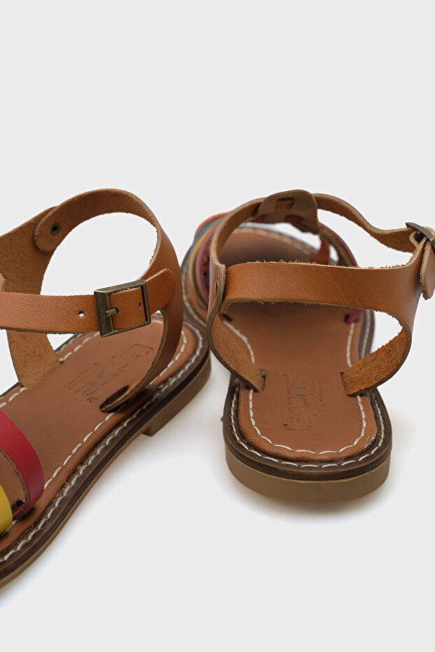 Daphne kerek orrú Gladiator pántos női bőr szandál - 3