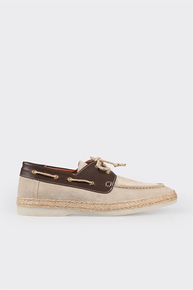 Bej Deri Erkek Espadril - 1