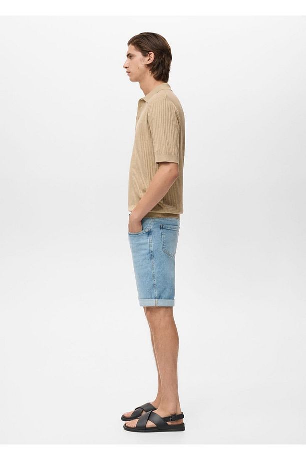 Slim fit kot bermuda şort - 5