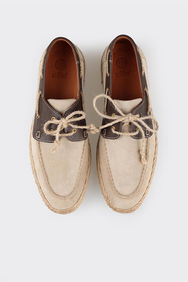 Bej Deri Erkek Espadril - 4