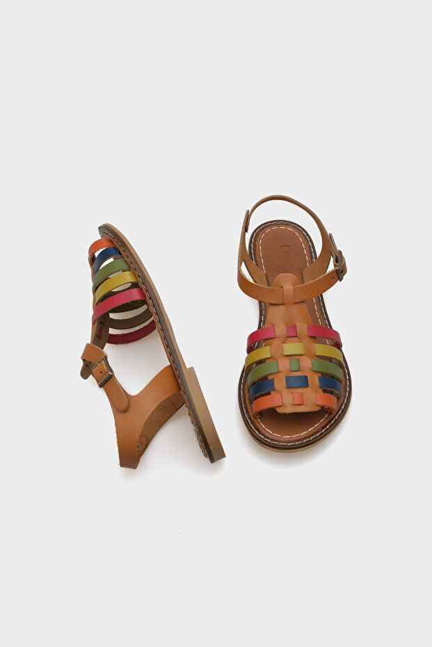 Daphne kerek orrú Gladiator pántos női bőr szandál - 4