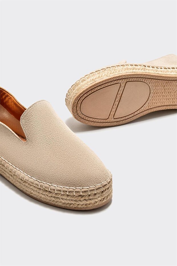 Bej Deri Kadın Espadril - 3